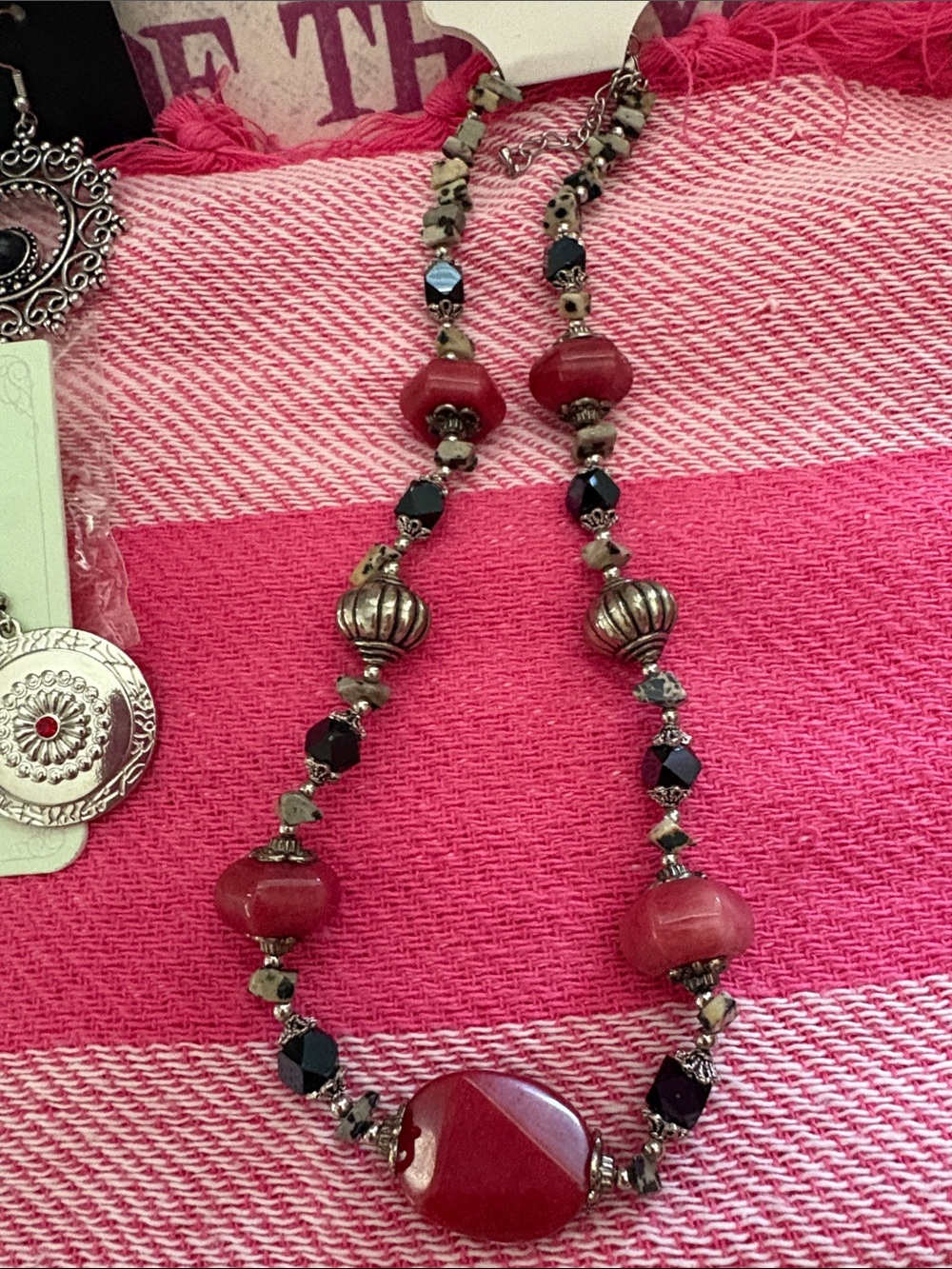 paparazzi earrings and other brands with Pink and Silver Mixed Bead Necklace - Picture 5 of 5